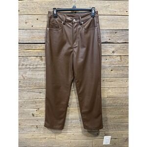 H&M Divided‎ Vegan Leather Pants High Rise Straight Leg Loose Fit Brown Size 4